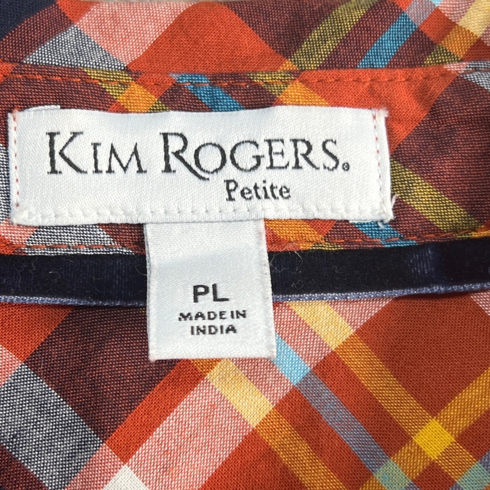 Kim Rogers Petite Orange Plaid Tunic Rhinestone Embellished Button Down Shirt PL - Picture 5 of 8